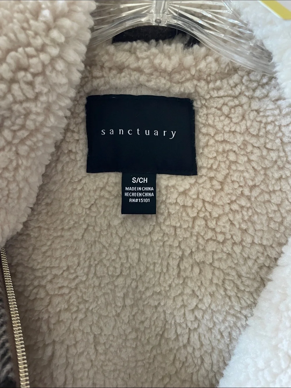 NWT Sanctuary Plush Sherpa-Collar Plaid Vest in Cream & Brown Front Zipper - S - Picture 2 of 6